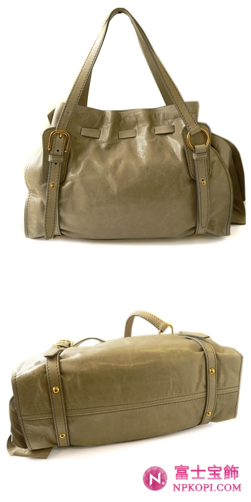 ミュウミュウ miumiu ショルダーバッグ リボン×巾着デザイン レザー ベージュ(POMICE) RR1312 VIT.LUX